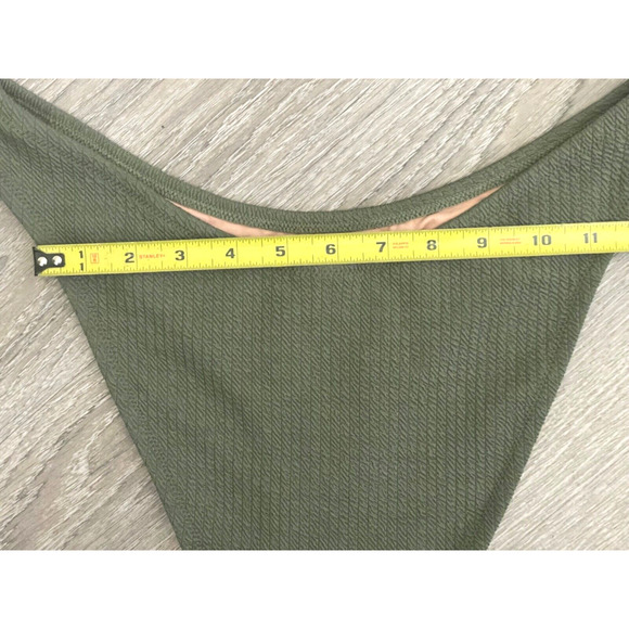 J. Crew Textured Curved-Waist Cheeky Bikini Bottom High Cut Olive Green Medium - Picture 8 of 16